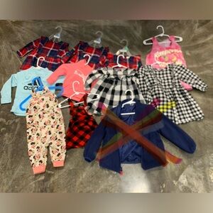 Assorted Kids Clothing Bundle - Black & Pink Dresses, Red Plaid, Minnie Overalls